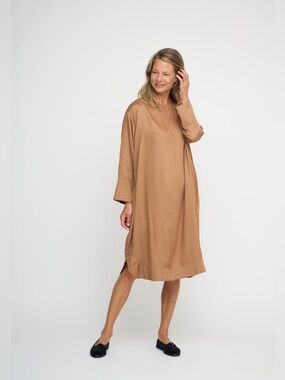 Moshi Moshi Mind Rust Beyond Silky Midi Scandi Minimal Lagenlook Dress Small